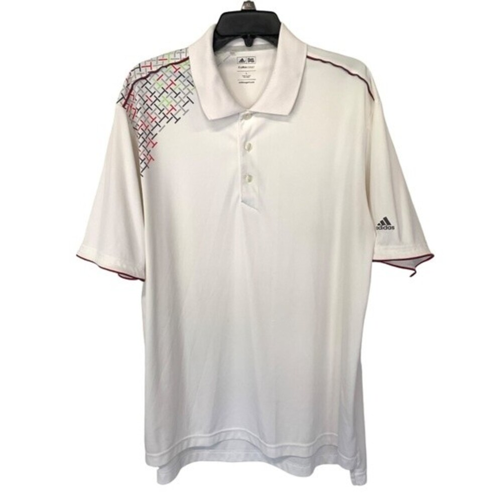 Adidas | Climacool Mens White Abstract Design Polo‎ Shirt L